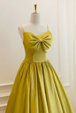 solvbao Yellow Satin Short Prom Dresses, Cute A-Line Bow Homecoming Dresses