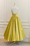 solvbao Yellow Satin Short Prom Dresses, Cute A-Line Bow Homecoming Dresses