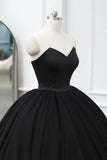 solvbao Black Tulle Long A-Line Prom Dresses, Black Strapless Long Evening Dresses