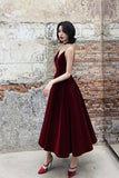 solvbao Burgundy Velvet Short Prom Dresses, A-Line Evening Dresses