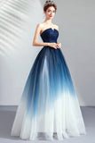 solvbao Blue Gradient Tulle Long Party Dresses, A-Line Elegant Lace-Up Prom Dresses