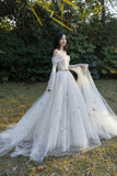 solvbao Ivory Tulle Long Sleeve Prom Dress, A-Line Evening Dress with Butterfly