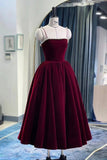 solvbao Burgundy Velvet Short Prom Dress, A-Line Party Dress with Pearls