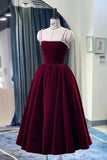 solvbao Burgundy Velvet Short Prom Dress, A-Line Party Dress with Pearls