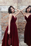 solvbao Burgundy Velvet Short Prom Dresses, A-Line Evening Dresses