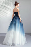 solvbao Blue Gradient Tulle Long Party Dresses, A-Line Elegant Lace-Up Prom Dresses