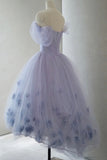 solvbao Purple Tulle Short Prom Dress, A-Line Off the Shoulder Party Dress