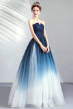 solvbao Blue Gradient Tulle Long Party Dresses, A-Line Elegant Lace-Up Prom Dresses