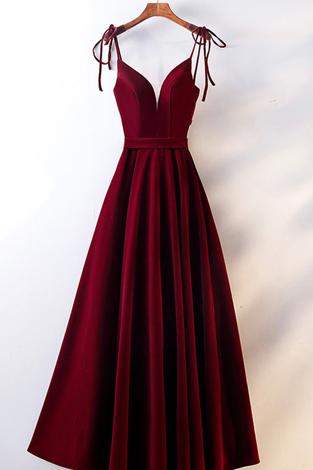 solvbao Burgundy Velvet Long Prom Dresses, Simple A-Line Evening Dresses