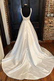 solvbao White Satin Long Prom Dresses, A-Line Evening Dresses