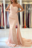 solvbao Mermaid Satin Long Prom Dresses, One Shoulder Evening Dresses