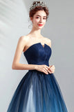 solvbao Blue Gradient Tulle Long Party Dresses, A-Line Elegant Lace-Up Prom Dresses