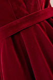 solvbao Burgundy Velvet Long Prom Dresses, Simple A-Line Evening Dresses