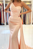 solvbao Mermaid Satin Long Prom Dresses, One Shoulder Evening Dresses