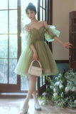 solvbao Green Tulle Short Prom Dress, Green Mini Party Dress