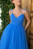 solvbao Blue V-Neck Tulle Short Prom Dress, Blue A-Line Party Dress