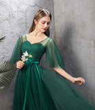 solvbao Green Tulle Long Prom Dresses, A-Line Evening Dresses