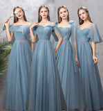 solvbao Blue Tulle Long Prom Dresses, A-Line Simple Evening Dresses