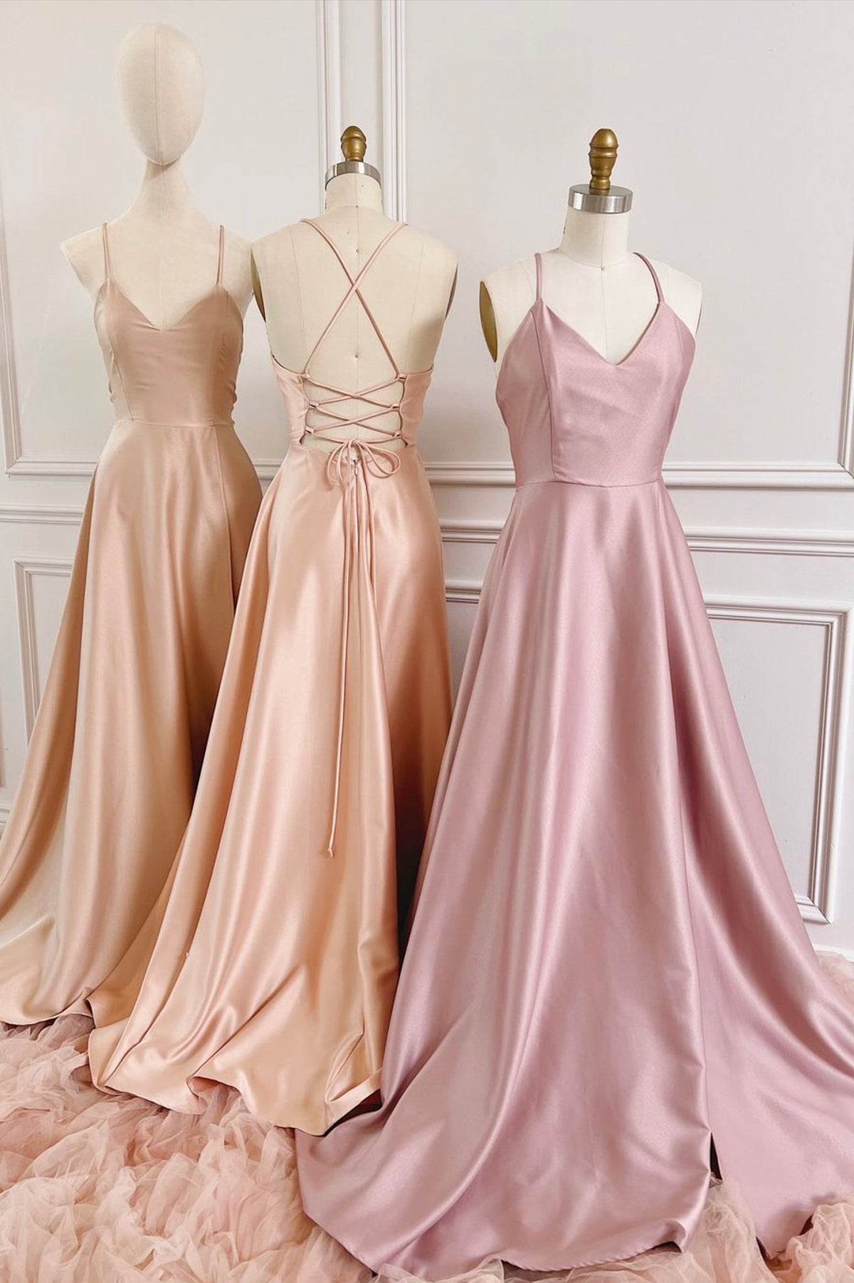 solvbao Simple V-Neck Satin Long Prom Dress, A-Line Backless Evening Dress