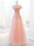 solvbao Pink Tulle Sequins Long Prom Dress, A-Line Lovely Evening Party Dress