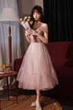 solvbao Pink Tulle Short Prom Dresses, A-Line Homecoming Dresses