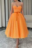 solvbao Orange Tulle Short A-Line Prom Dress, Cute Strapless Party Dress