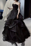 solvbao Black Tulle Long A-Line Prom Dress, Black Evening Party Dress