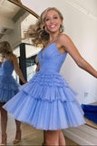 solvbao Cute V-Neck Tulle Short Prom Dress, A-Line Spaghetti Strap Party Dress