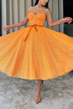 solvbao Orange Tulle Short A-Line Prom Dress, Cute Strapless Party Dress