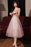 solvbao Pink Tulle Short Prom Dresses, A-Line Homecoming Dresses