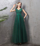 solvbao Green Tulle Long Prom Dresses, A-Line Evening Dresses