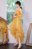 solvbao Yellow Tulle High Low Prom Dresses, A-Line Evening Dresses