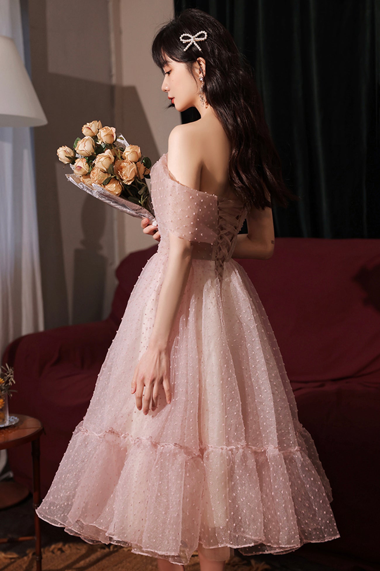 solvbao Pink Tulle Short Prom Dresses, A-Line Homecoming Dresses