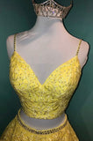 solvbao Yellow Lace Two Pieces Prom Dress, A-Line Evening Party Dress