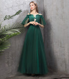 solvbao Green Tulle Long Prom Dresses, A-Line Evening Dresses