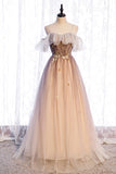 solvbao A-Line Long Spaghetti Strap Tulle Prom Dress, Ombre Evening Dress