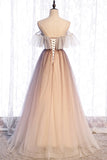 solvbao A-Line Long Spaghetti Strap Tulle Prom Dress, Ombre Evening Dress