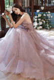 solvbao Pink Tulle Lace Long Prom Dresses, A-Line Evening Dresses