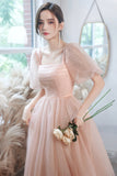 solvbao Pink Tulle Long Prom Dresses, A-Line Evening Dresses