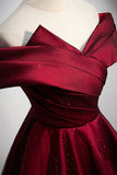 solvbao Burgundy Off the Shoulder Prom Dress, A-Line Evening Party Dress