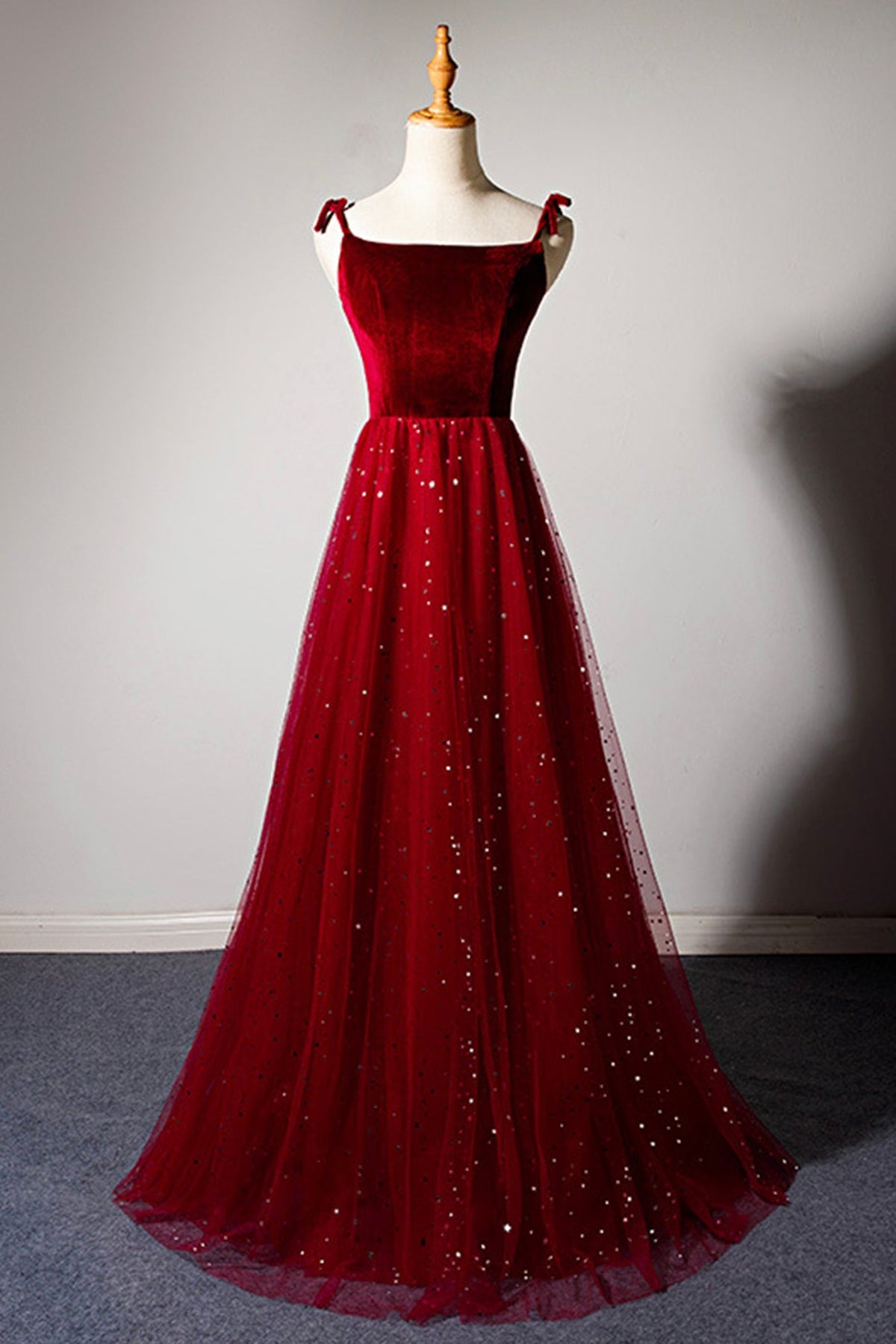 solvbao Burgundy Velvet Long Prom Dresses, A-Line Evening Dresses