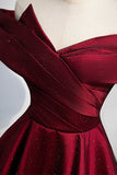 solvbao Burgundy Off the Shoulder Prom Dress, A-Line Evening Party Dress