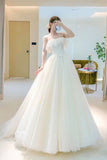 solvbao Champange Tulle Long Prom Dress, A-Line Evening Dress