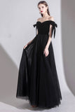 solvbao Black Tulle Off the Shoulder Prom Dress, Black A-Line Party Evening Dress