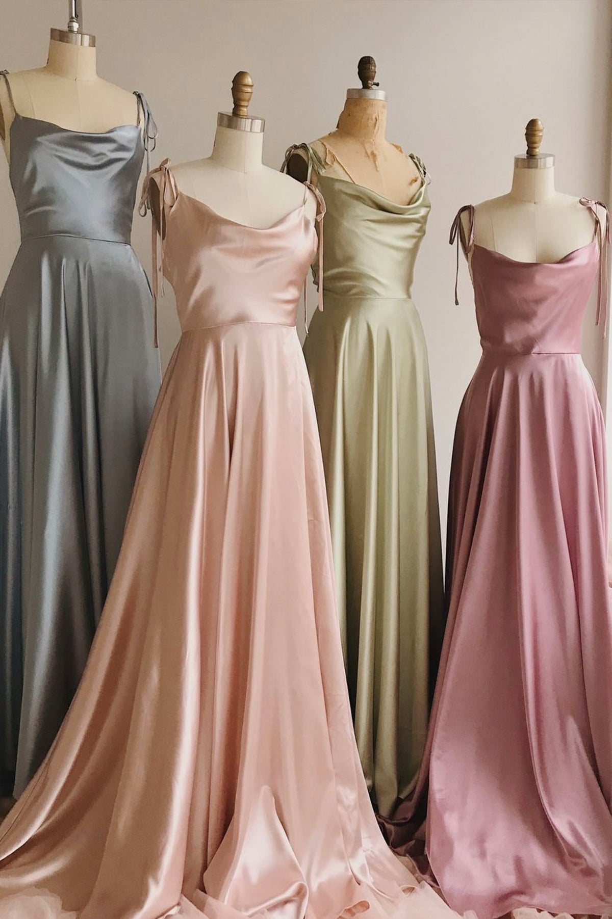 solvbao Simple Satin Long Prom Dresses, A-Line Spaghetti Straps Party Dresses