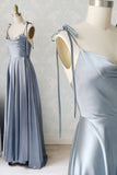 solvbao Simple Satin Long Prom Dresses, A-Line Spaghetti Straps Party Dresses