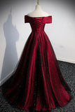 solvbao Burgundy Off the Shoulder Prom Dress, A-Line Evening Party Dress