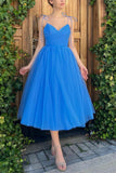 solvbao Blue V-Neck Tulle Short Prom Dress, Blue A-Line Party Dress