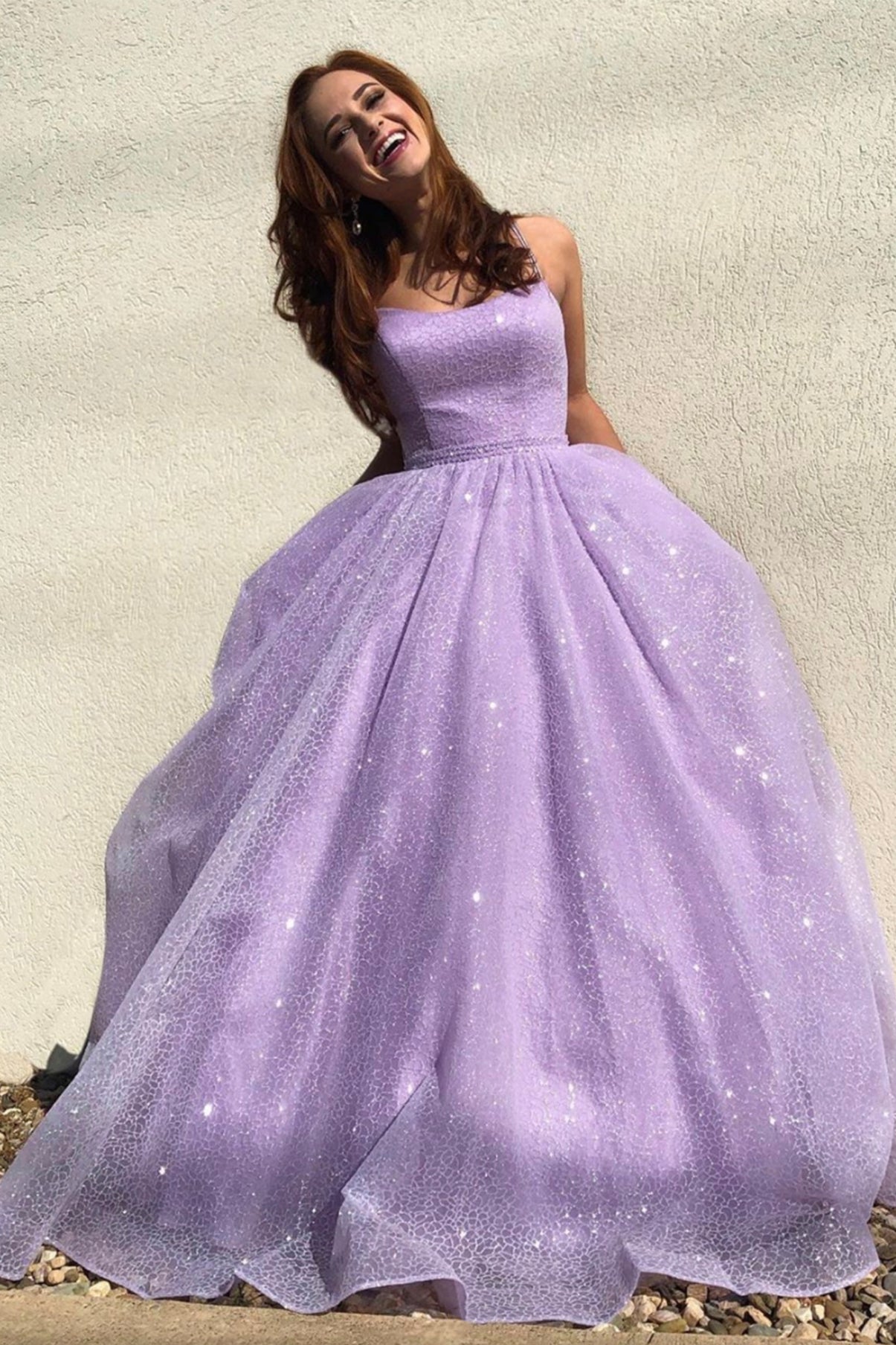 solvbao Purple Tulle Long Prom Dresses, A-Line Purple Evening Dresses