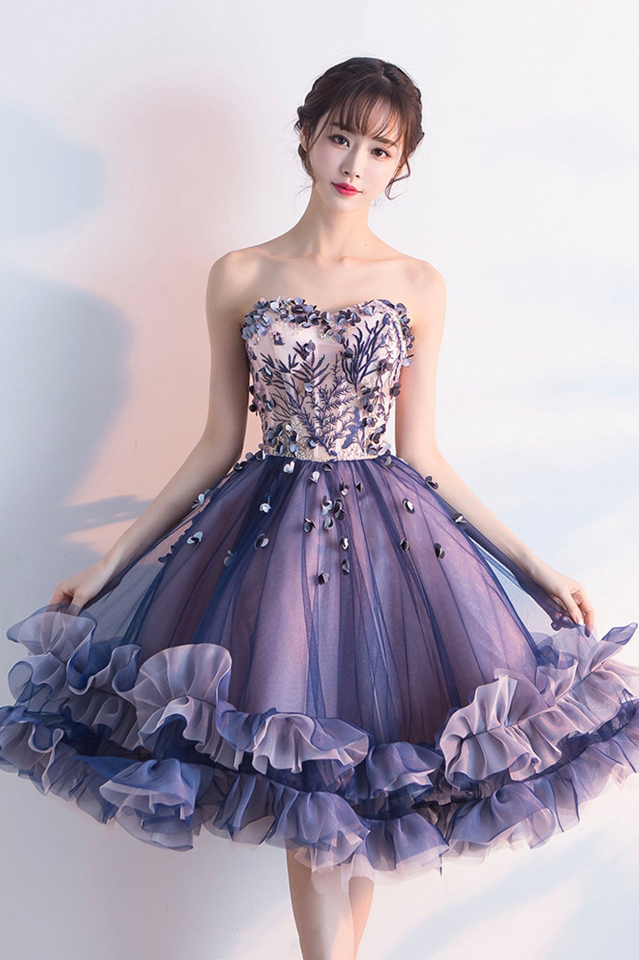 solvbao Cute Tulle Short Prom Dresses, A-Line Strapless Homecoming Dresses